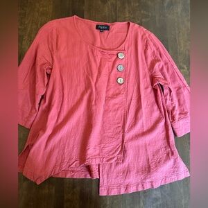 Papillon Top Size M Buttons‎ Artsy Art to Wear Linen Blend Travel Lagenlook